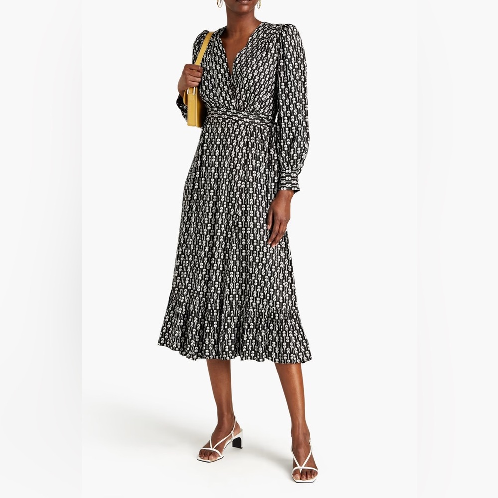 Sandro Like New Belted Floral print Midi Black and White Maxi Dress size FR 38